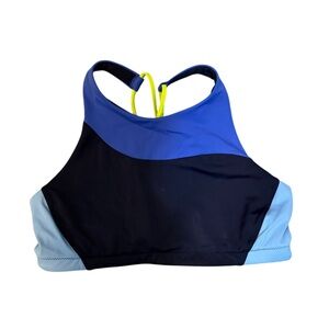 Athleta Freestyle colorblock swim top blue navy yellow size small